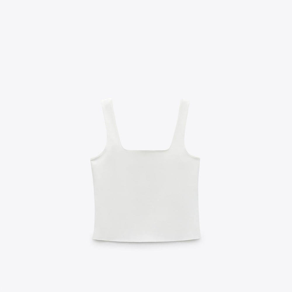 Zara White Fitted Square Neck Top L NWT